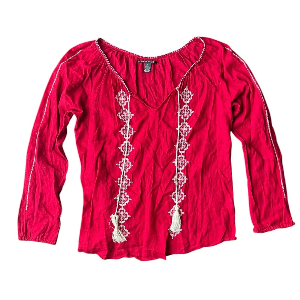 🌼5 For $25🌼 Lucky Brand Embroidered V-Neck Tunic with Tassels Size M